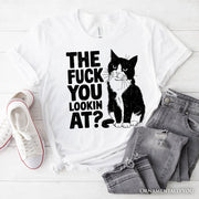 What Are You Looking At T-Shirt, Sarcastic Cat Lover White Tee for Sassy People 