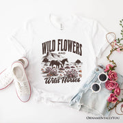 Wild Flowers and Wild Horses T-Shirt, Retro Western White and Natural Tee for Free-Spirited Women 