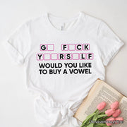 Would You Like To Buy A Vowel Puzzle T-Shirt, Funny Sarcastic White and Natural Tee for Witty Women 