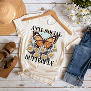 Anti Social Butterfly T-Shirt, Retro White and Natural Tee for Quirky and Independent Women 