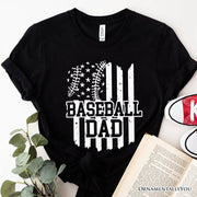 Baseball Dad T-Shirt, Black and White Patriotic Tee for Sports Fathers 