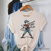 Baseball Retro T-Shirt Wanna Be a Baller, Vintage White and Natural Tee 
