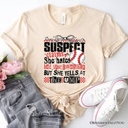 Baseball Suspect Claims Fun T-Shirt, Retro White and Natural Tee With Coquette Bow 