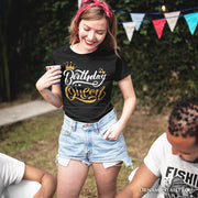Birthday Queen T-Shirt, Black Glam Party Tee for Stylish Women 
