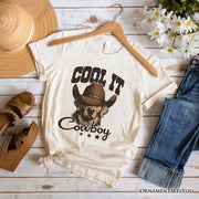 Cool It Cowboy T-Shirt With Western Dog, Retro Golden Retriever White and Natural Tee for Country Lover 