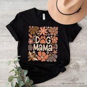 Dog Mama Boho Floral T-Shirt, White and Black Tee for Proud and Stylish Pet Lovers 