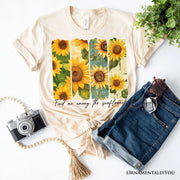 Find Me Among the Sunflowers T-Shirt, White and Natural Floral Tee for Trendy Women 