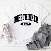 Over Thinker 247 T-Shirt, Minimalist Collegiate White, Natural and Black Tee for Tired Women 