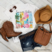 Summer Vibes T-Shirt, White and Natural Vacation Beach Tee 