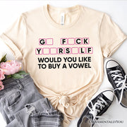 Would You Like To Buy A Vowel Puzzle T-Shirt, Funny Sarcastic White and Natural Tee for Witty Women 