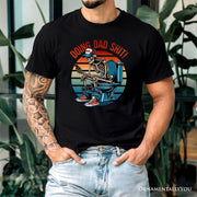 Doing Dad Stuff Skeleton T-Shirt, White and Black Funny Retro Tee for Bold Fathers 