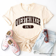 Over Thinker 247 T-Shirt, Minimalist Collegiate White, Natural and Black Tee for Tired Women 