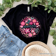 Inspiring Floral Mama T-Shirt, White, Black and Natural Boho Tee for Strong and Loving Mothers 