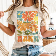 Boho Floral Mama T-Shirt, Natural and White Tee Large Flowers for Modern Moms 