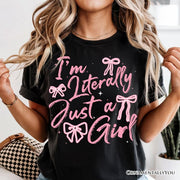 I'm Literally Just a Girl T-Shirt, Trendy White and Black Coquette Bow Tee for Girly Aesthetics 