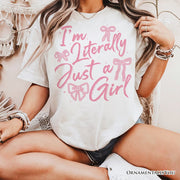 I'm Literally Just a Girl T-Shirt, Trendy White and Black Coquette Bow Tee for Girly Aesthetics 