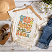 Boho Floral Mama T-Shirt, Natural and White Tee Large Flowers for Modern Moms 