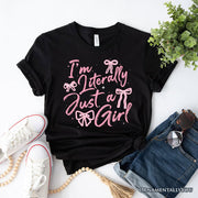 I'm Literally Just a Girl T-Shirt, Trendy White and Black Coquette Bow Tee for Girly Aesthetics 