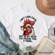 Pecking Chicken T-Shirt, Red Glasses and Bow White Tee for Sassy Women 