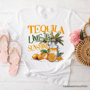 Tequila Lime & Sunshine T-Shirt, Trendy White and Natural Summer Drinking Tee 