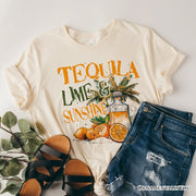 Tequila Lime & Sunshine T-Shirt, Trendy White and Natural Summer Drinking Tee 