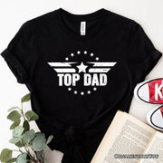 Top Dad Military Star T-Shirt, White and Black Patriotic Tee for Heroic and Proud Fathers 