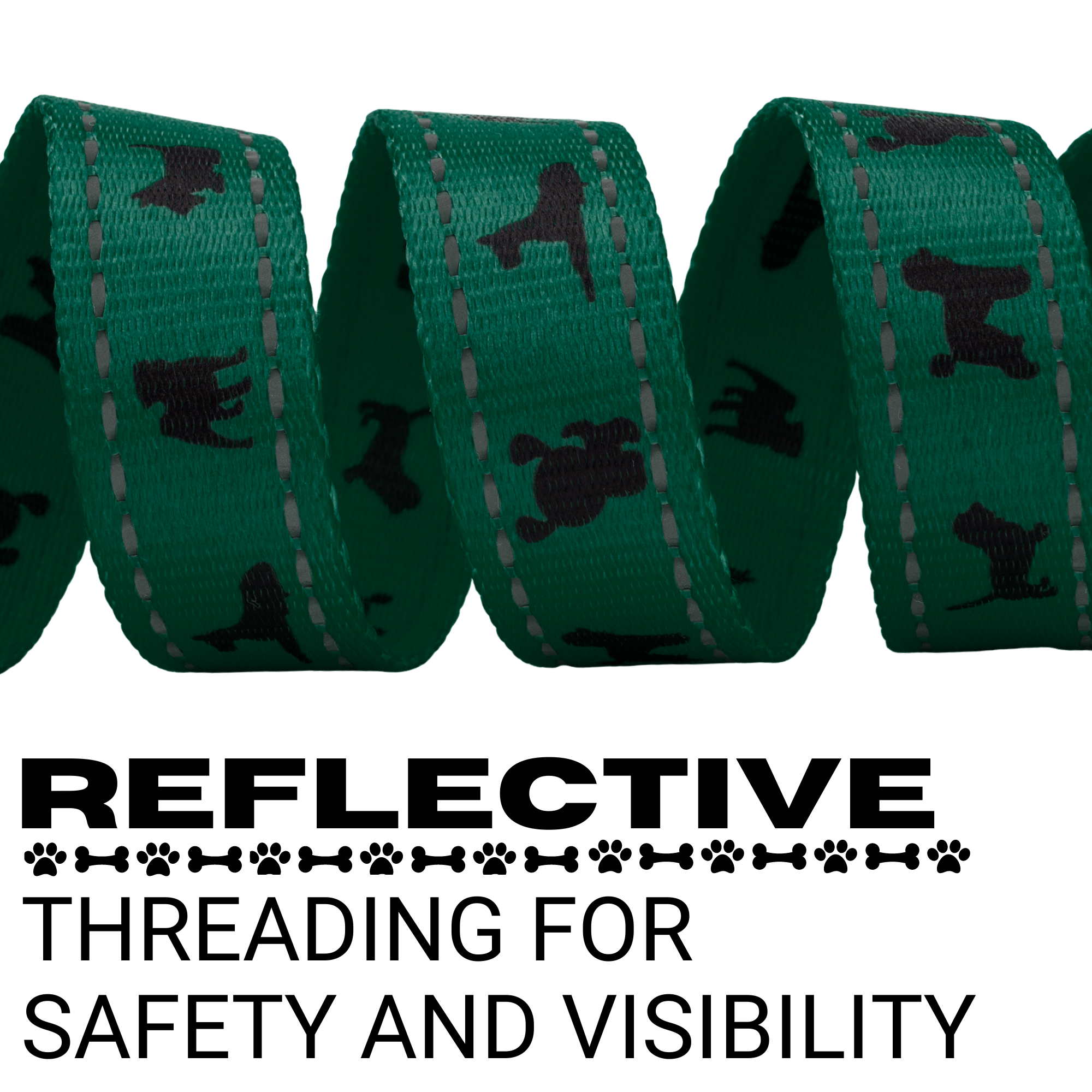 EcoBark Forest Green Dog Leash by Southlake Paws featuring padded comfort grip and reflective threading for safety.