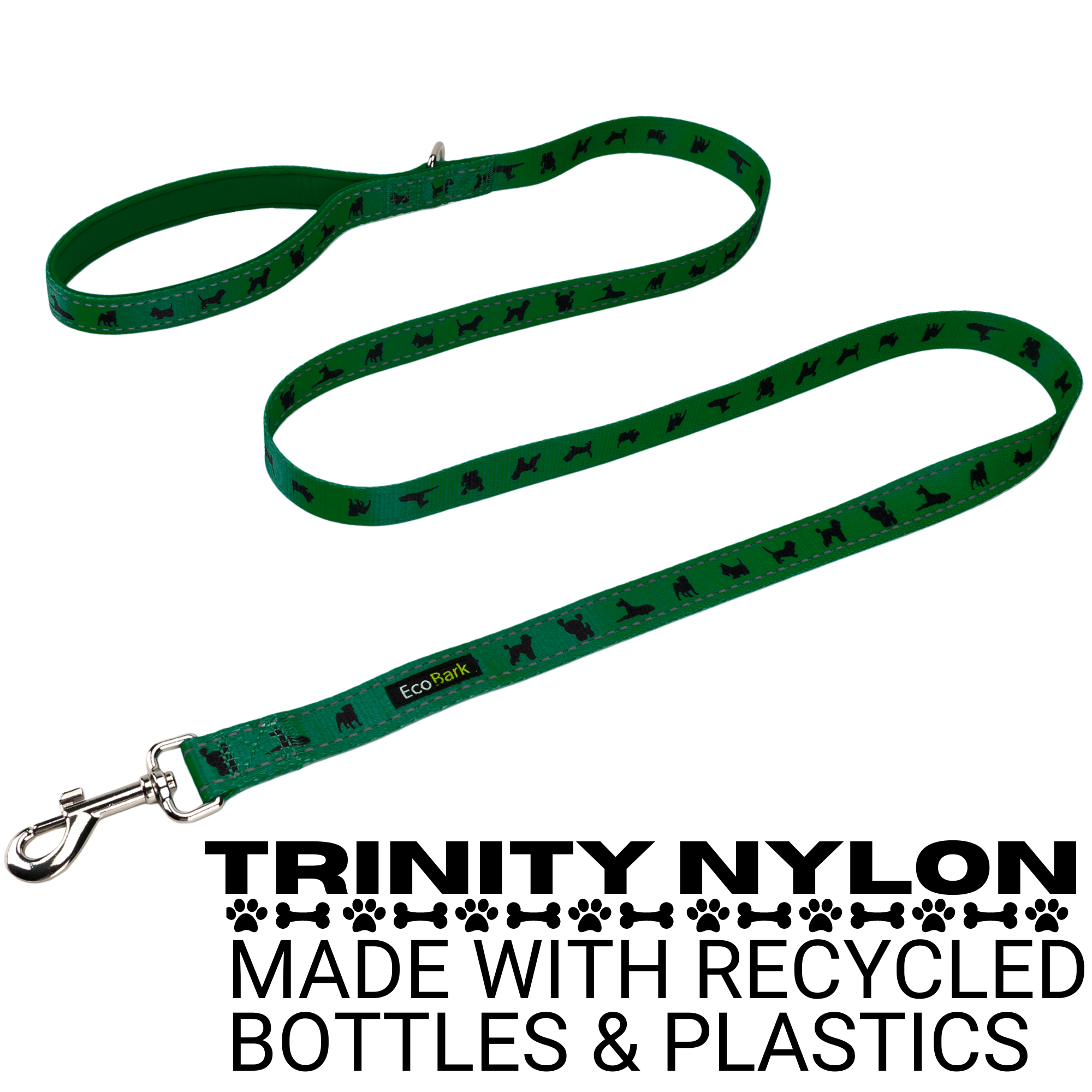 EcoBark Forest Green Dog Leash by Southlake Paws, made from recycled materials, featuring a padded comfort grip. Available in