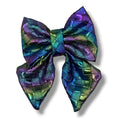 Load image into Gallery viewer, Southlake Paws Mystical Haze - Leather Flower Tie featuring a vibrant, iridescent bow with a quilted texture.
