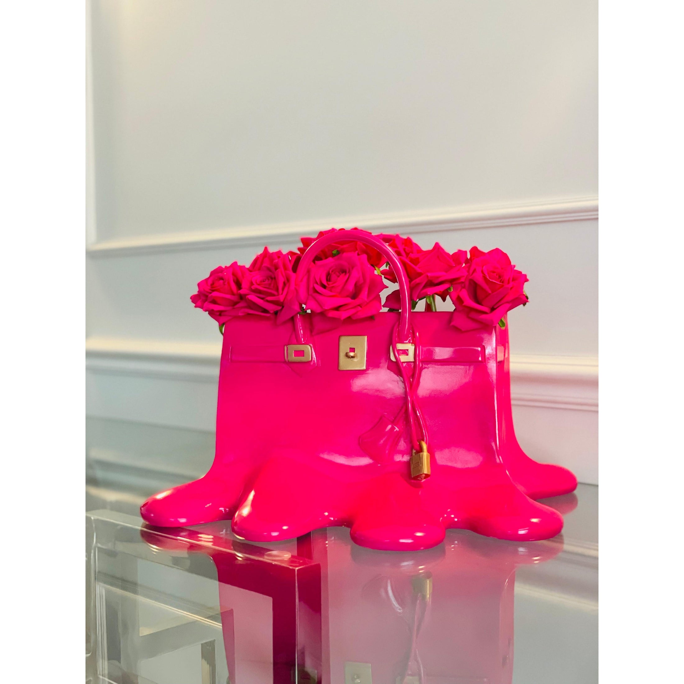 Sugar Bag Vase - Fuchsia Melting Design - melting fuchsia sugar bag vase, luxury vase, product image 2