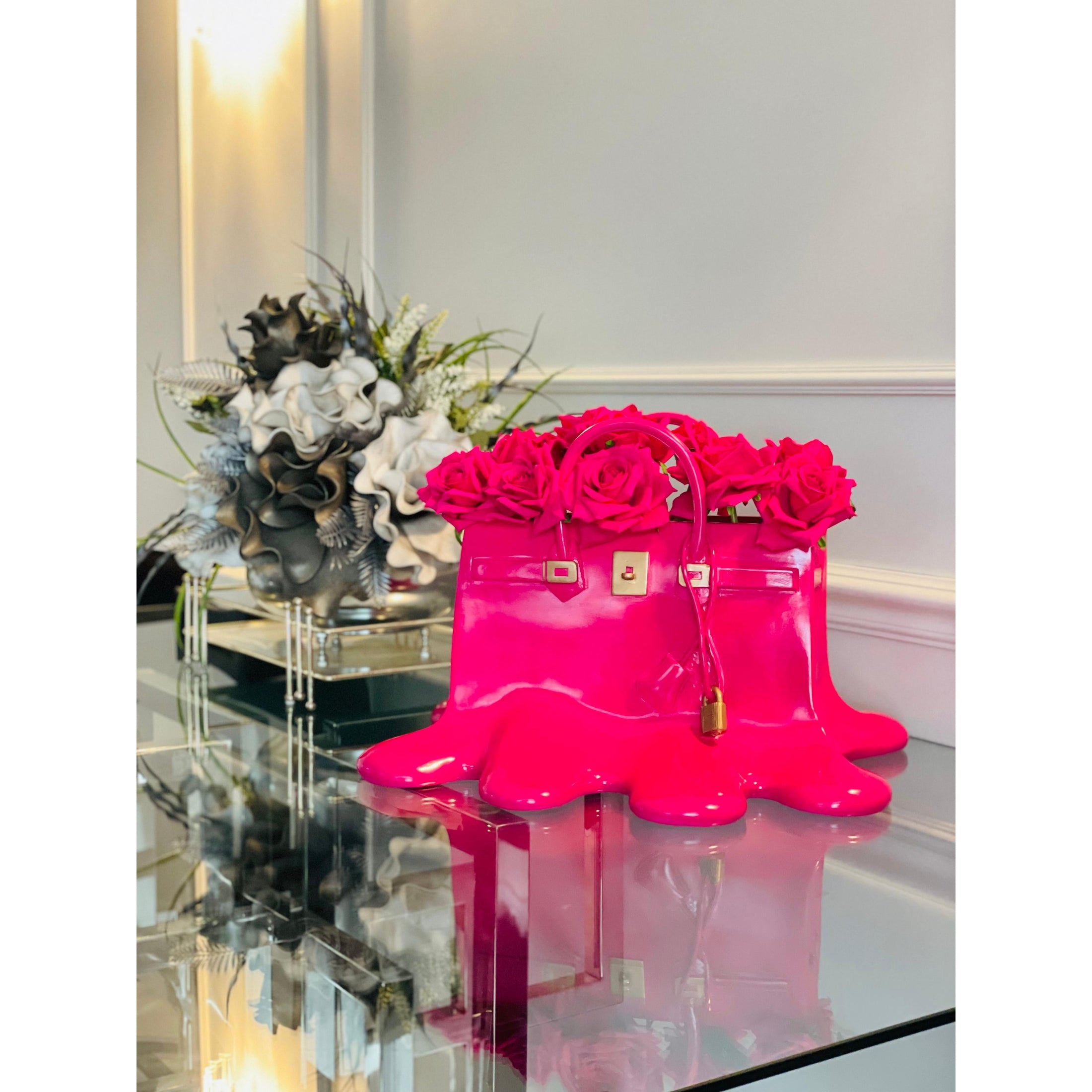 Sugar Bag Vase - Fuchsia Melting Design - melting fuchsia sugar bag vase, luxury vase, product image 4