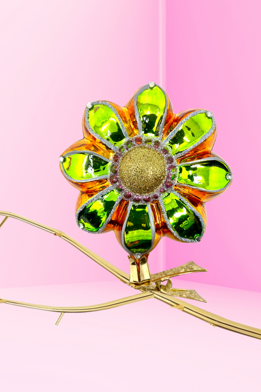 Gerbera Boho Charm Clip-On Polish Glass Ornament - Southlake Paws