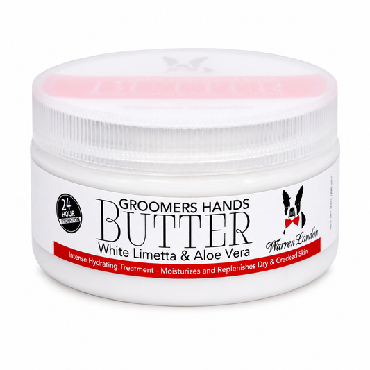 Southlake Paws Groomers Hands Butter - Leave-In Hand Moisturizer in a white jar, featuring a label with product details and i