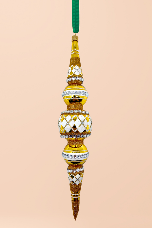 Gold Diamond Icicle Glass Ornament - Southlake Paws