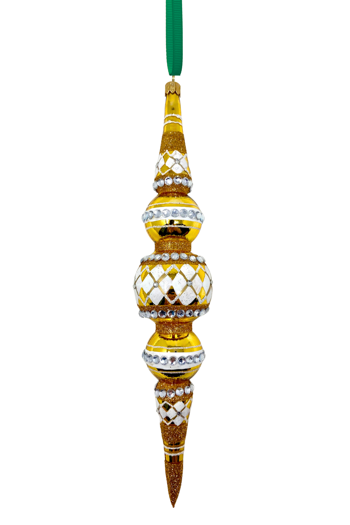 Gold Diamond Icicle Glass Ornament - Southlake Paws