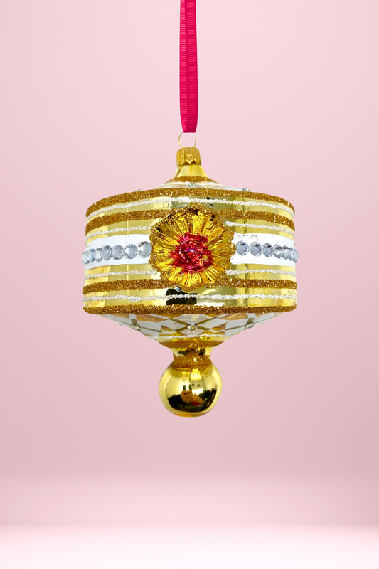 Gold Harlequin Lantern Glass Ornament - Southlake Paws