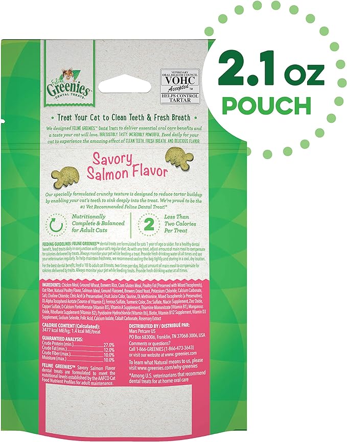 Greenies FELINE GREENIES Savory Salmon Flavored Dental Treats 