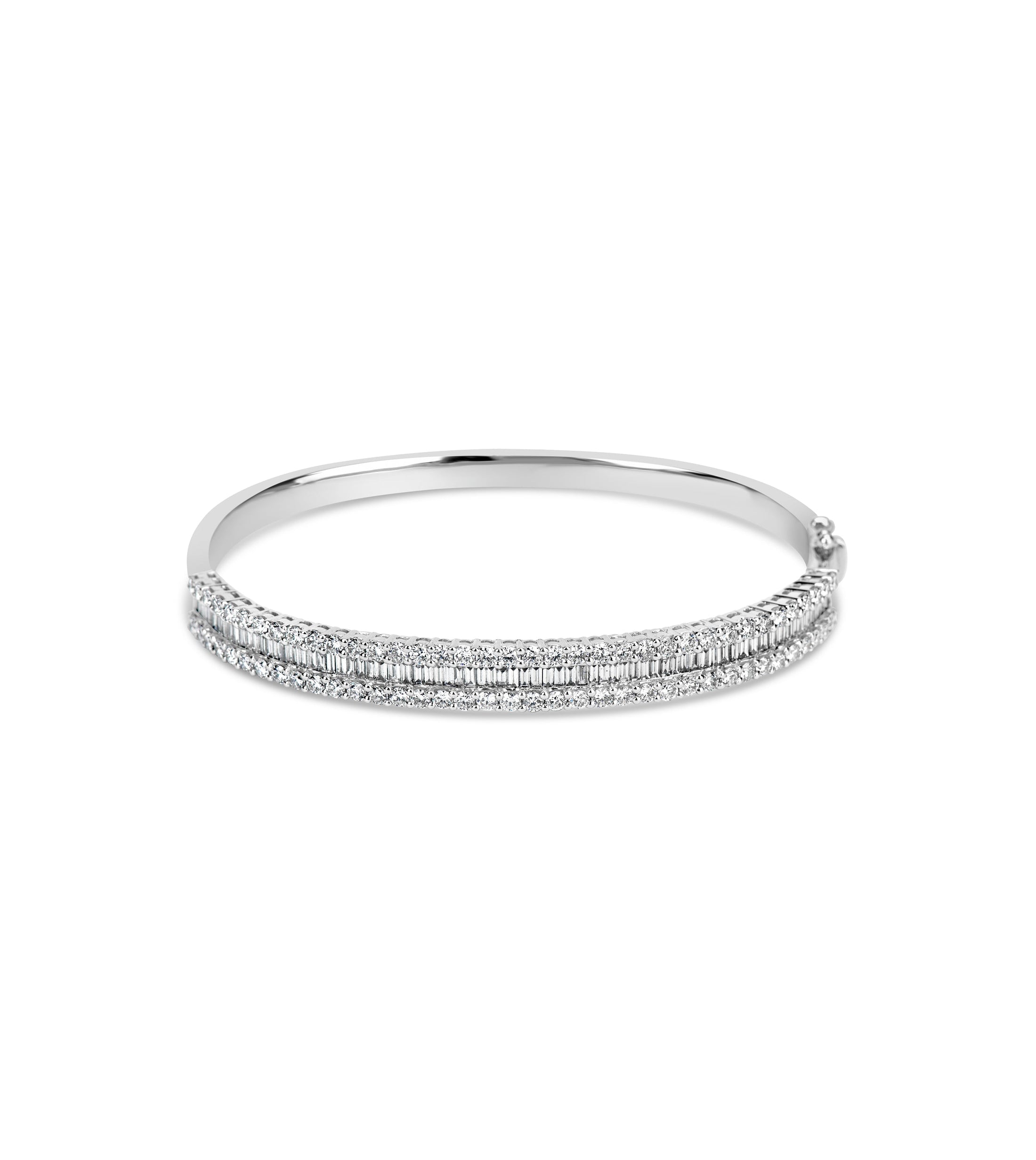 OLIVE & CHAIN Diamond Baguette & Round Bangle - White Gold, 7 inch
