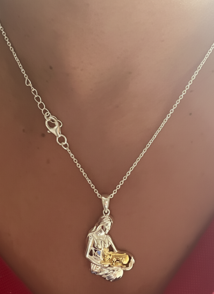 Lady and The Cat- 925 Sterling Silver Two Toned Piece