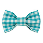 Gingham Check Turquoise Dog Bow Tie