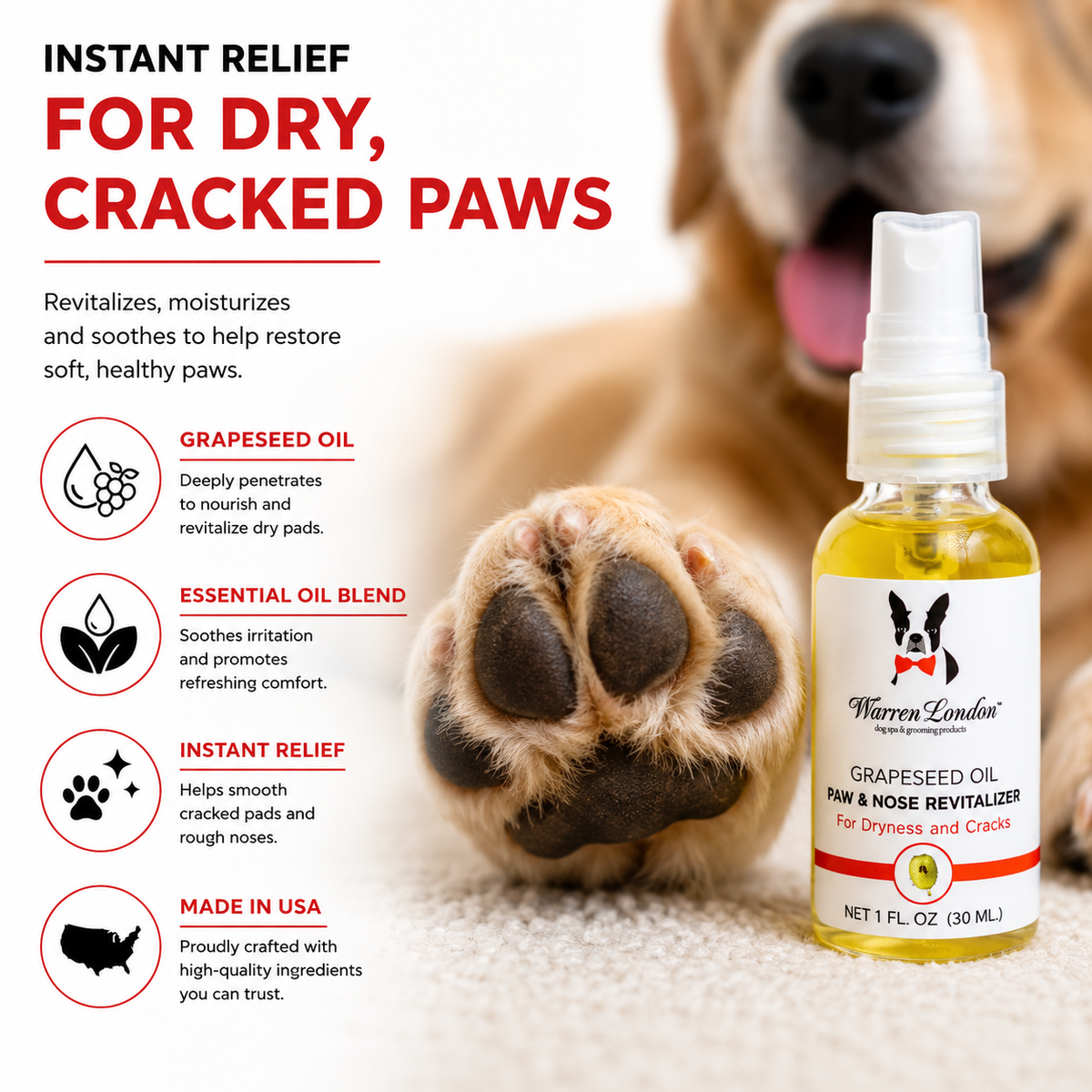 Grapeseed Oil Paw and Nose Revitalizer by Southlake Paws in a 1 fl oz bottle, designed for dry, cracked paws.