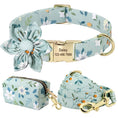Load image into Gallery viewer, Light Blue Flower Dog Collar & Leash Set with Matching Poop Bag Case | Personalized Free - Southlake Paws
