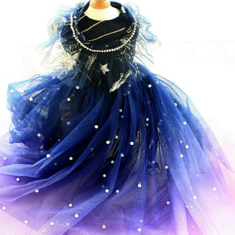 Designer Handmade Navy Blue Trailing Dog Party Dress - Southlake Paws