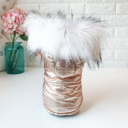 Metallic Silver/Gold Faux Fur Hooded Dog Coat