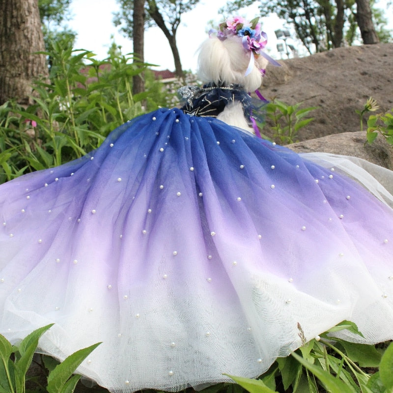 Designer Handmade Navy Blue Trailing Dog Party Dress - Southlake Paws