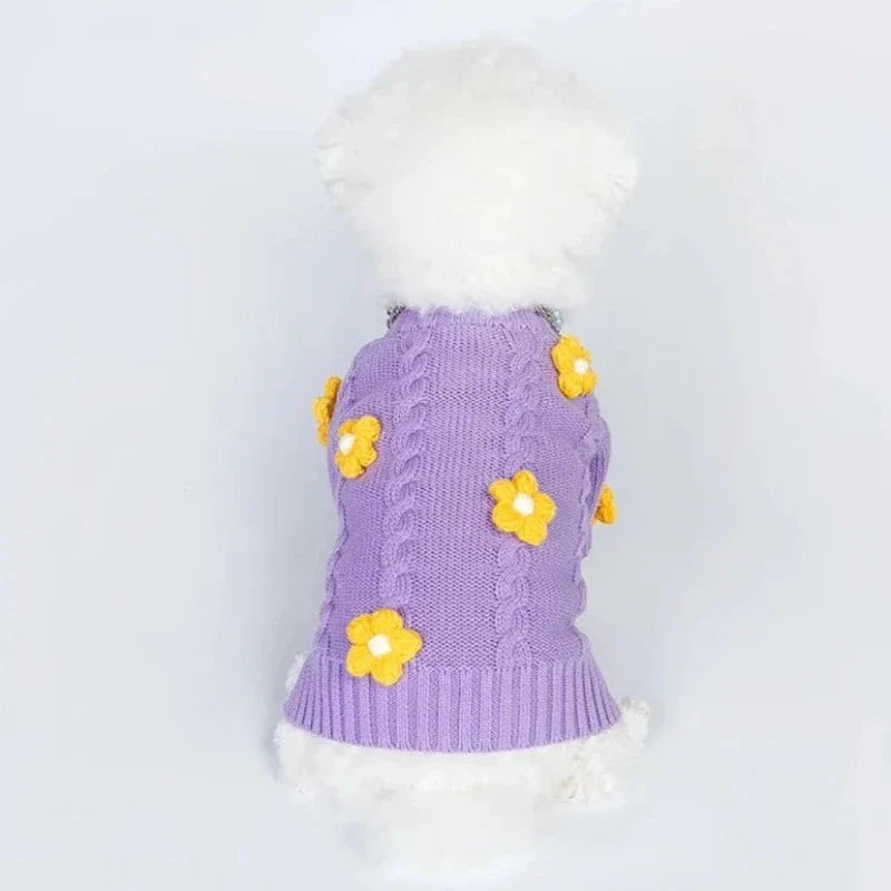 Yellow Daisy Purple Dog Sweater - Southlake Paws