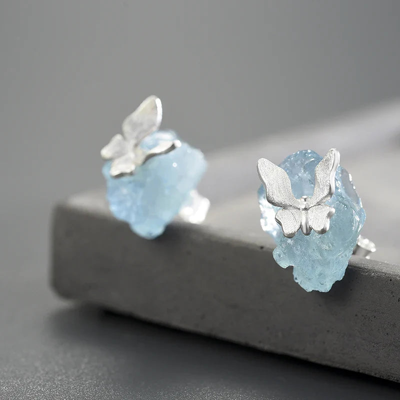 Aquamarine Butterfly Earrings