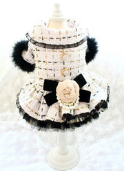 Handmade Luxury Pet Tweed Coat Dog Dress Outfit For Winter Fashion 