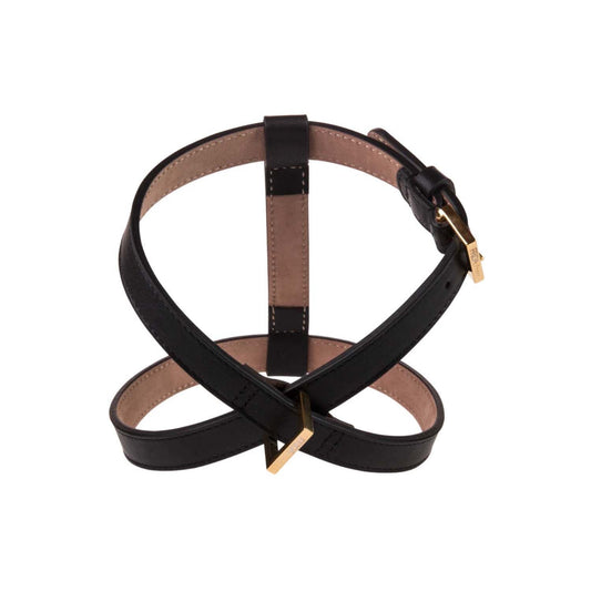 Leather Dog Harness in Black - Plain, Made in Italy