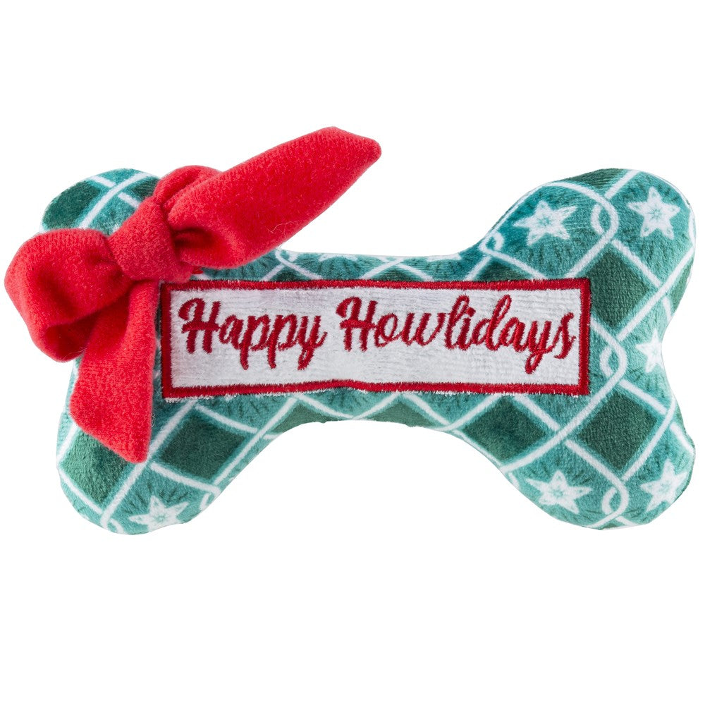 Green Stars Bone - Happy Howlidays Christmas Holiday Plush Dog Toy